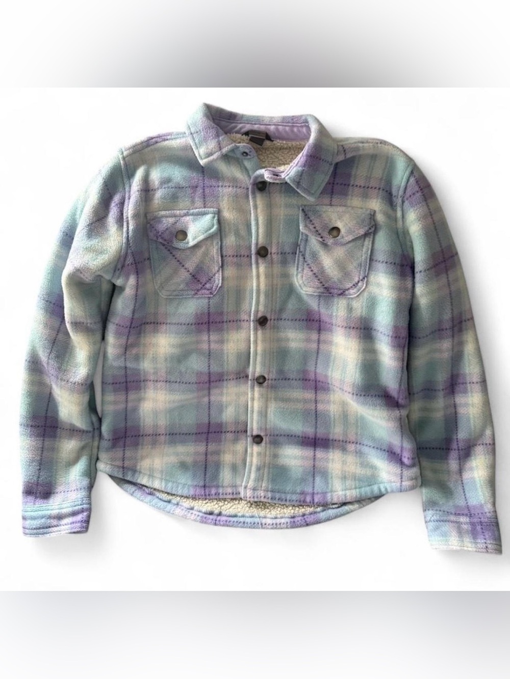 Girls Kids Eddie Bauer Pastel Plaid Fleece Jacket Sz 14/16 Girls